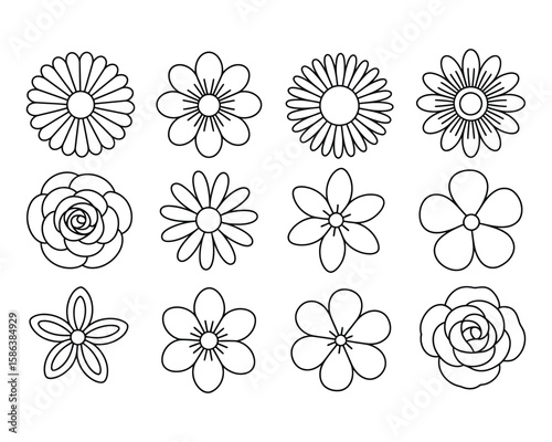 line art floral icons black white simple elegant vector