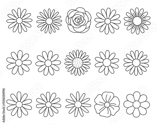 black and white flower set line art decorative tattoo symbols