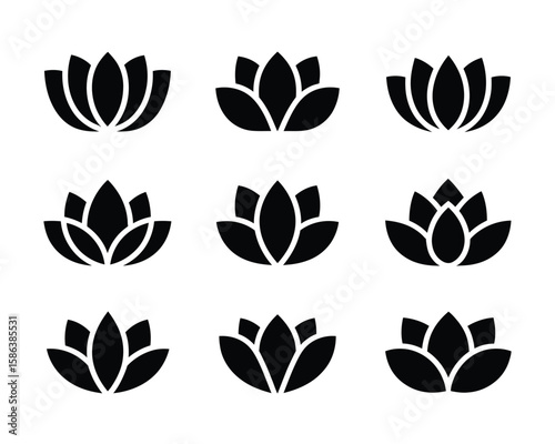 lotus flower grid, black silhouette, sharp, clean lines