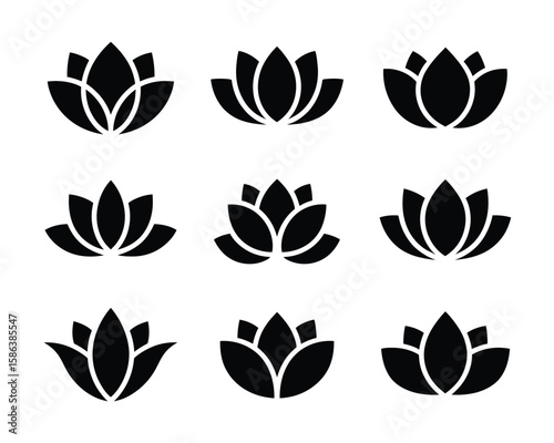 lotus flower icons black silhouette minimalist geometric