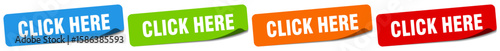 click here sticker. click here sticker set on white background