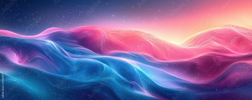 Obraz premium Abstract pink and blue gradient with swirling patterns and starry background