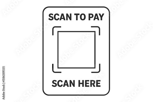 QR code payment template. Scan to pay sign. Contactless payment icon for mobile banking. Cashless transaction technology. Digital e-wallet symbol. Vector business graphic.