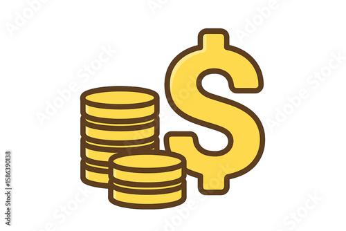 Money dollar sign and gold coins stack vector illustration. Finance, currency, economy symbol. Banking, savings, wealth, profit, and investment concept. Isolated flat icon.