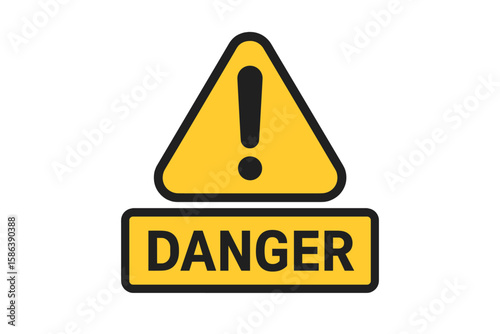 Danger warning sign with exclamation mark. Hazard symbol. Safety alert icon for attention and caution. Risk awareness concept. Isolated vector illustration on transparent.