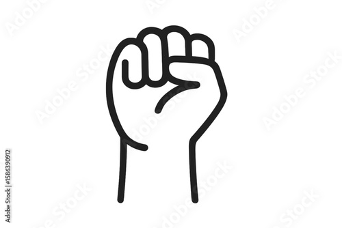 Raised fist hand icon. Symbol of strength, unity, power, protest, solidarity. Vector illustration for social justice movements, revolution, and black lives matter activism.