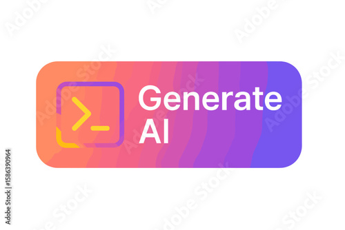 Generate AI button with colorful gradient and command prompt icon. Vector element for UI UX design on app or website. Concept of generative artificial intelligence service.
