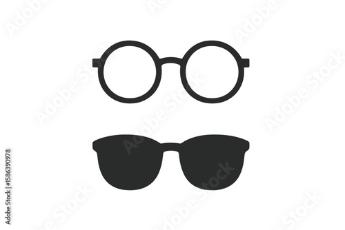 Eyeglasses and sunglasses black glyph icon set. Simple glasses silhouette symbol collection. Retro fashion accessory for vision or sun protection. Optical eyewear vector design.