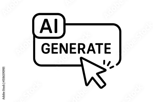 AI generate button icon with click cursor. Command prompt for generative artificial intelligence. Concept for app, website, UI, UX design. Automation and machine learning.