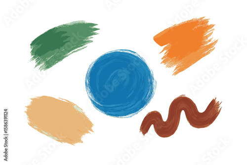 Abstract paint brushstrokes set. Vector collection of colorful artistic design elements. Textured grunge strokes, smears, and scribbles isolated on transparent background.