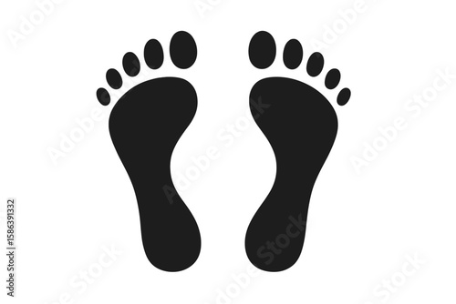 Realistic Human Footprints Silhouette Vector, Barefoot Steps, Black Footprint Icon, Isolated Transparent Background, Walking Path, Human Tracks, Left and Right Feet, Foot Anatomy, Pedestrian Symbol