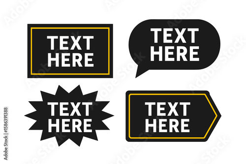Callout Title Boxes and Text Box Graphic Design Elements on Black Background, Perfect for Highlighting Text or Information in Designs, Vector Illustration with Transparent Background