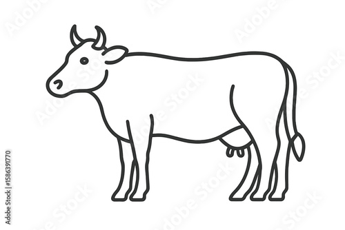 Minimalist Cow Outline Vector Illustration for Educational Materials, Farm Animal Design, Agriculture Concepts, and Transparent Background Graphic Resources