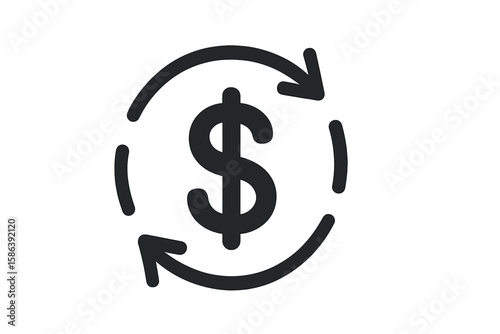 Money transfer vector icon. Dollar currency exchange symbol. Financial transaction, payment processing, and cash flow concept for mobile app and web UI design. Cashback.