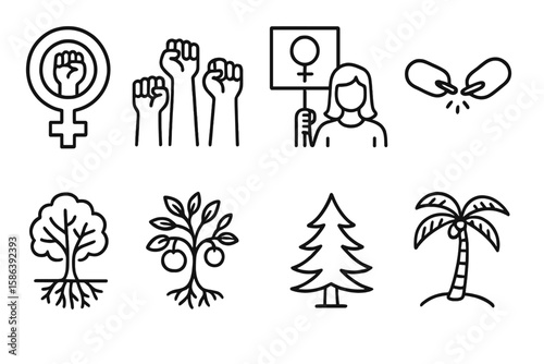 Overwhelmed stressful situations line icon set. Vector pictograms of mental strain, confusion, emotional pressure, anxiety, digital distraction, multitasking, burnout concept.