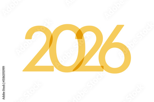 Modern Golden 2026 Overlapping Numbers Vector Illustration for New Year Celebrations, Social Media, Banner, Poster, Website, Calendar, Transparent PNG, Minimalist Festive Design
