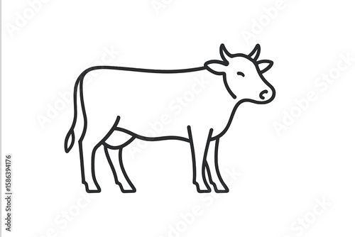 Minimalist Cow Line Art Vector Illustration – Simple Modern Farm Animal Outline, Black and White, Isolated Livestock Silhouette, Clean Design for Dairy, Agriculture, and Rural Concepts