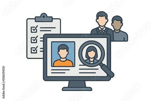 Modern Recruitment and Employee Management Concept Illustration for Web Design, Mobile App, HR Software, Career Search, Candidate Selection, Teamwork, and Staff Evaluation on Transparent Background