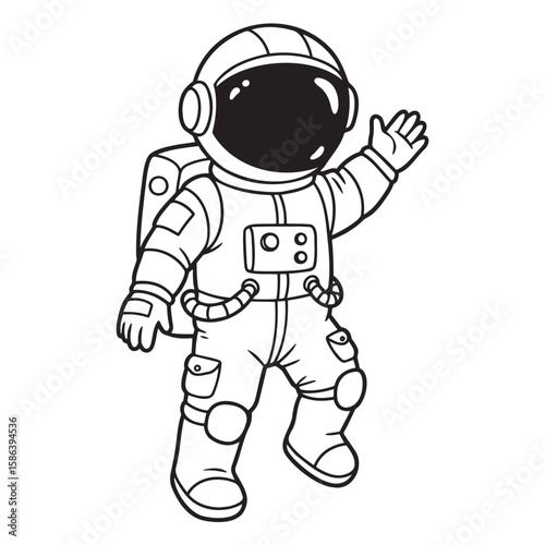 Cartoon astronaut waving in space illustration