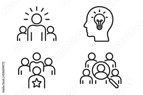 Modern Line Icon Set for Personal Identity, Individuality, Creativity, Self-Expression, Diversity, Distinctiveness, Adaptation, Unique People Concepts, Thin Vector Style