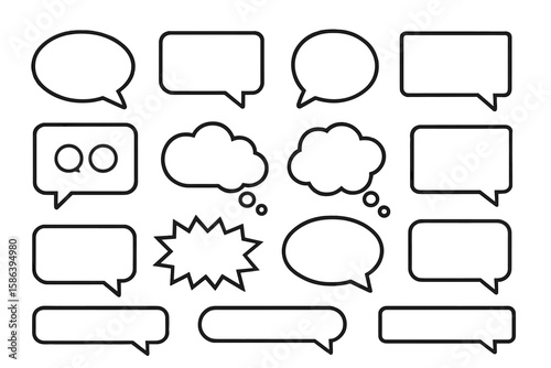 Vector set of diverse speech bubbles and chat icons, ideal for communication, social media, messaging, conversation, and dialogue, vector illustration on transparent background