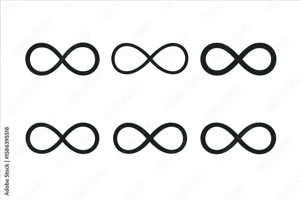 Infinity Symbol Collection, Versatile Infinity Loop Vector Set, Modern Infinity Icons for Branding, Logo Design, Minimalist Infinity Emblem, Black Outline Infinity Sign, Isolated on White Background Infinity Symbol Collection, Versatile Infinity Loop Vector Set, Modern Infinity Icons for Branding, Logo Design, Minimalist Infinity Emblem, Black Outline Infinity Sign, Isolated on White Background