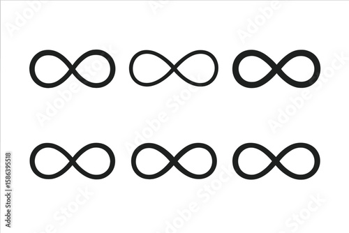 Infinity Symbol Collection, Versatile Infinity Loop Vector Set, Modern Infinity Icons for Branding, Logo Design, Minimalist Infinity Emblem, Black Outline Infinity Sign, Isolated on White Background