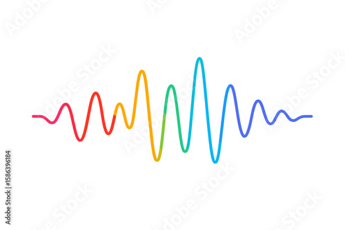 Colorful Sound Waveform Spectrum, Vibrant Audio Frequency Lines, Abstract Music Visualization, Rainbow Equalizer, Studio Club Radio Signal, Dynamic Pulse, Isolated Vector on White Background