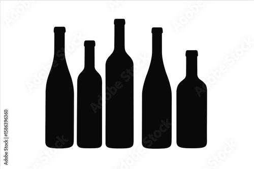Wine Bottle Silhouette Collection, Diverse Bottle Shapes, High Contrast Black on White, Isolated Vector Illustration for Wine, Beverage Branding, Packaging, Bar Menu, Restaurant, Artistic Design