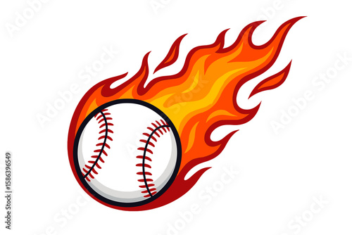 Baseball ball on fire. Flaming softball. Fast pitch concept. Sport logo, emblem, icon for team or league. Vector illustration isolated on transparent background. Symbol of power.