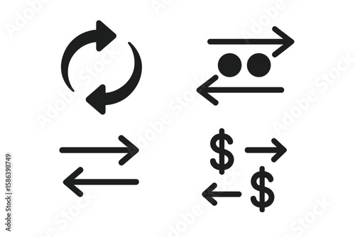 Swap, Exchange, Transfer, Currency Conversion, Money Transaction, Financial Flow, Payment Process, Vector Icon Set for Web Design, Presentations, Infographics, Transparent Background