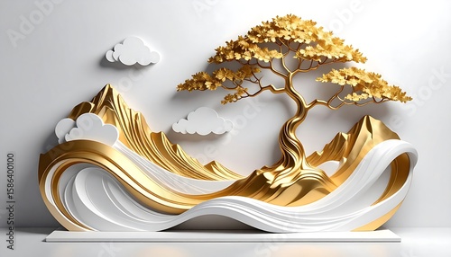 Gold and white 3D landscape art