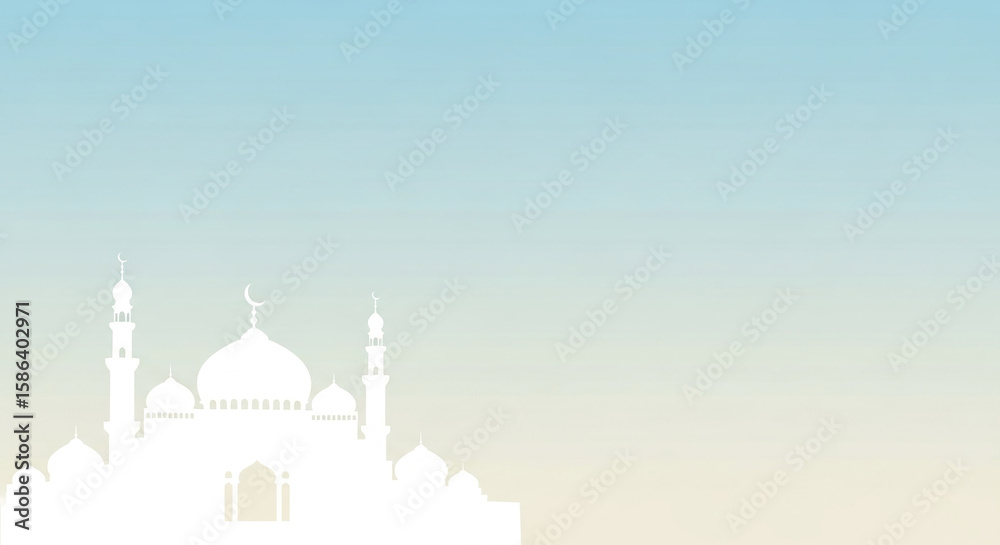 Fototapeta premium Serene Mosque Silhouette on a Gradient Sky Islamic Art Inspiration