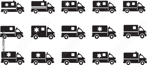 Ambulance Vector Icons | Emergency Medical Transport Vehicle Set
