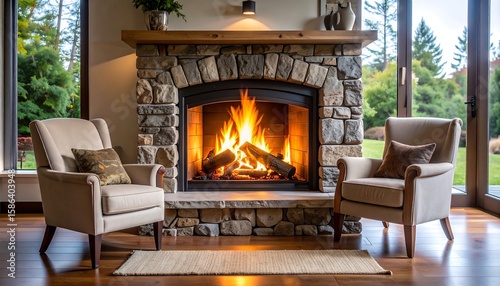 Cozy fireplace in modern home