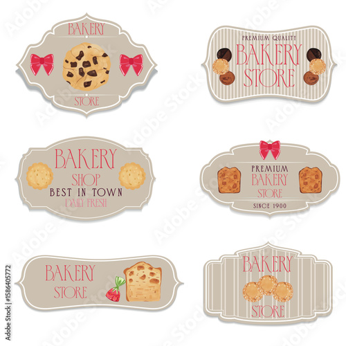 Labels for bakery products Bakery store cards Vector stickers for bakeries and pastry shops.
