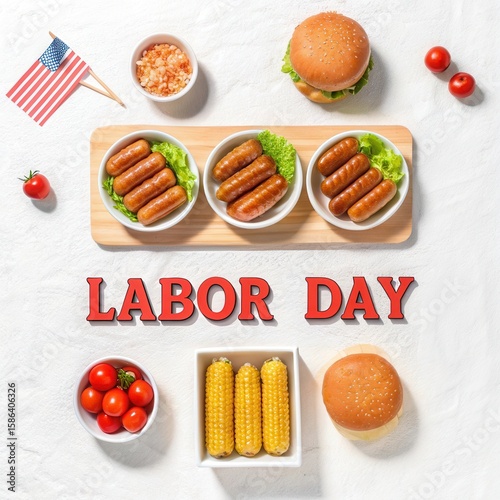 Labor day celebration with classic american bbq foods and flags