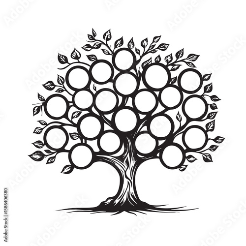 Genealogical family tree with blank spaces for writing names of family members