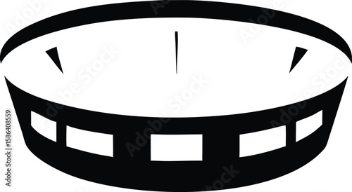 Black and white abstract illustration of a stadium or arena viewed from above showing a curved structure with rectangular sections