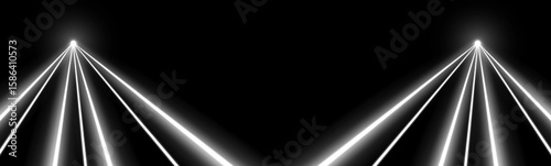 White laser beams, concert or nightclub spotlights light effect. Lasers in motion, abstract perspective background. Vector illustration.