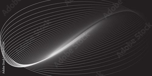 Abstract black and white dynamic lines and swirl patterns create a modern technology background