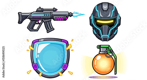 Futuristic Combat Set: Rifle, Helmet, Shield and Grenade