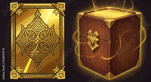 Golden Treasure Box and Card - Fantasy Game Assets