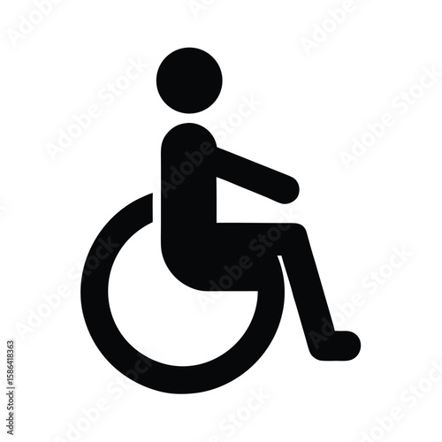 Simple black silhouette of a person in a wheelchair for accessibility