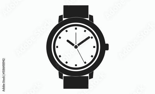 Hand watch silhouette vector, classic hand wrist watch, hand watch icon, wristwatch silhouette vector, timepiece outline illustration