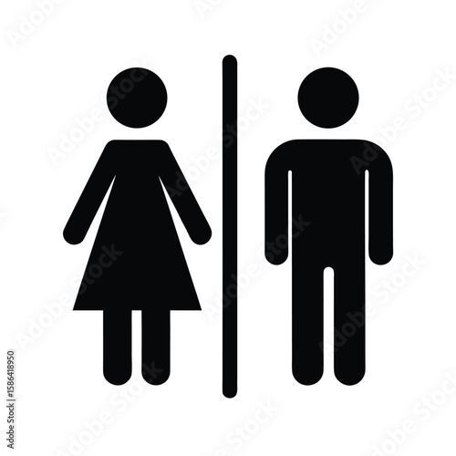 Simple black silhouette icons representing men and women standing separated by a line