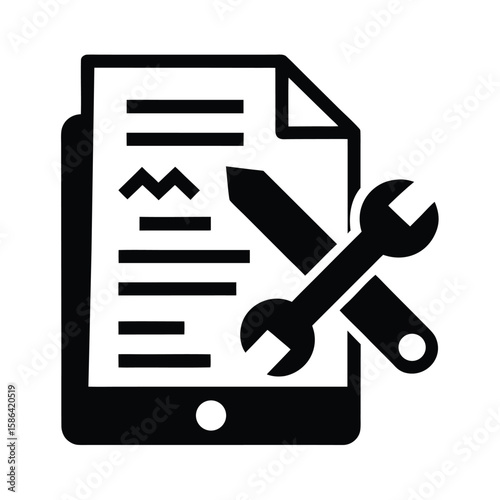 Document with wrench and screwdriver icon representing technical support or repair services silhouette