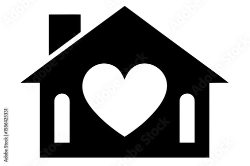 Real estate house icon with heart symbol, a vector illustration of a home building sign for property business design on the web
