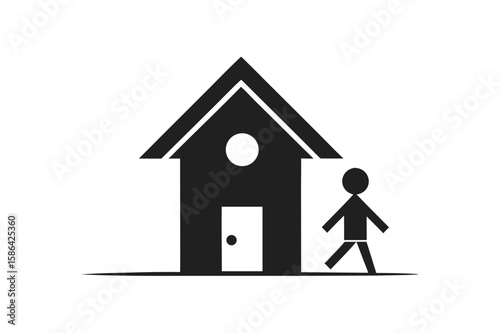Family home symbol with people, representing real estate and the concept of love and togetherness