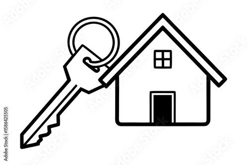 Real estate business concept: 3D house and key icon symbol for property sale